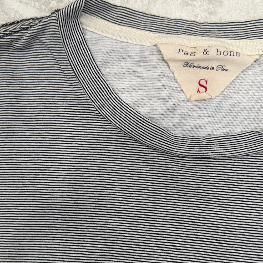 rag & bone Navy Thin Stripe Short Sleeve Men's Tee - Picture 3 of 4